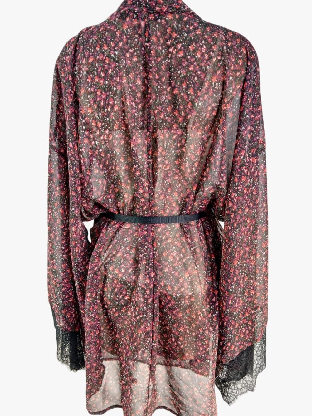 Cacique Floral Babydoll Nighty 4X Lingerie Sheer Lace Kimono Robe Black Red Flor - Picture 9 of 16